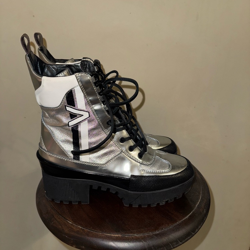 Louis Vuitton Silver Platform Lace-Up Boots